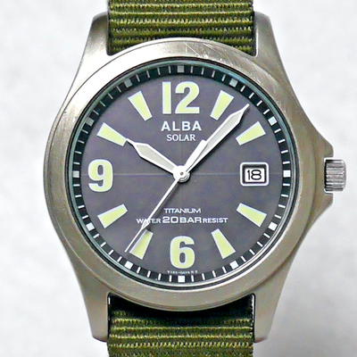 SEIKO ALBA Military Watch V145 2003 Black Titanium Solar Power