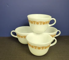 4 Pyrex Gold Butterfly Flower Coffee Cups
