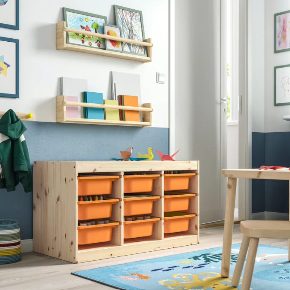 IKEA TROFAST Almacenamiento Combinación Cajas Blanco Claro Pino/Naranja Claro Nuevo Foto 2 de 4