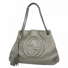GUCCI Soho Leather Shoulder Bag Gray Silver Hardware