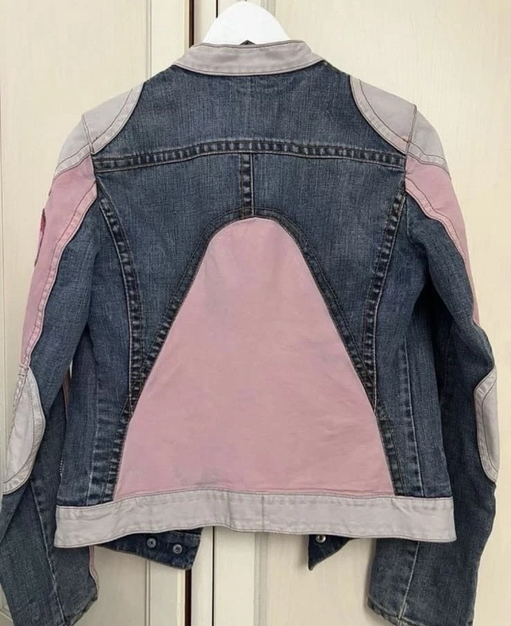 Chaqueta de moto Iceberg de cuero y mezclilla para mujer cremallera completa, manga larga XS Foto 2 de 4