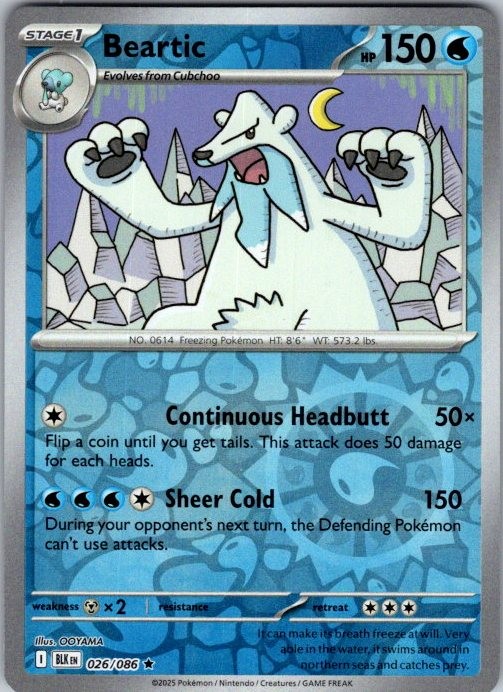 Pokemon | SV: Black Bolt | Beartic | 026/086 | Reverse Holo | NM