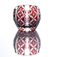 Japanese Collectible Edo Kiriko Cut Glass Red Shimmering Sake Cup Made in Japan