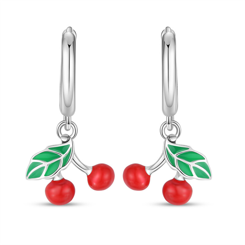 KUNSIR 925 Sterling Silver Hoop Earrings Cherry Dangle Drop Earrings for Women