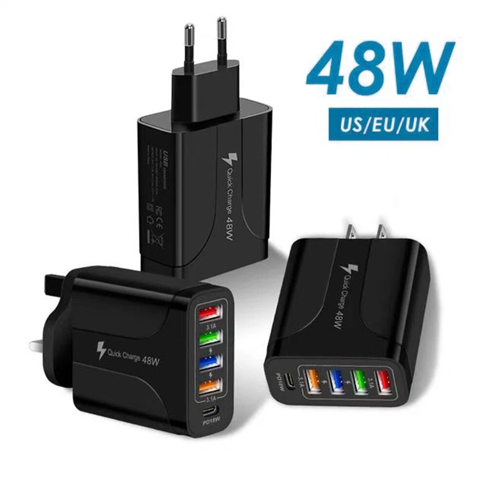 5 Multi Port USB Hub Charger Station Wall Fast Charger PD Power Adapter US Plug