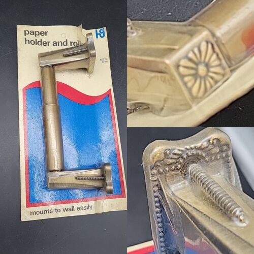 Vtg Flower Brass Toilet Paper Holder Roll Wall Mount Dispenser Ornate Design NOS