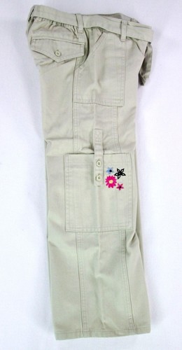 Vintage Y2K Skechers Girls Size 6 Khaki Cargo Pants Embroidered Flower Belt New - Picture 7 of 8