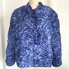 Chico s Jacket Size 3/L Blue Full Zip Crinkle Pockets Blazer Large