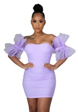  Womens fashio Mini Off-The-Shoulder  organza Sleeve Bodycon Dress/s,m,L, xl,xxl