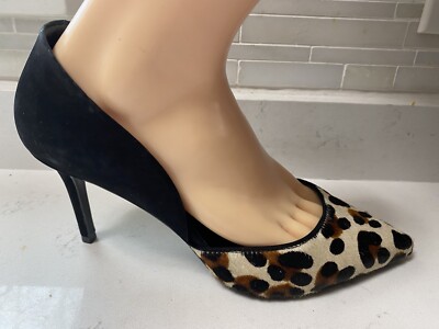 Aldo Calf Hair Leopard Print Black Suede High Heels Sz