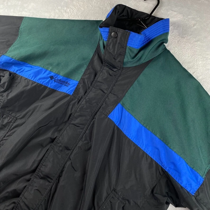 Vintage Columbia Jacket Mens Large Black Green Colorblock Water Resistant Ski