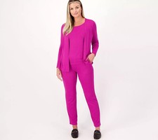 Sport Savvy Heathered Soft Jersey Cardi Sets Dark Fushia S New