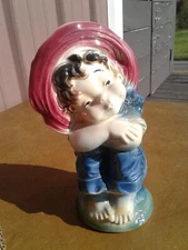 Vintage Boy with Wide Rim Hat Wall Pocket Planter Mid Century