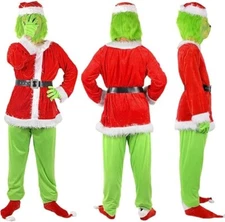 Adult Green Monster Santa Costume for Men Holiday Cosplay Suit & Christmas Party