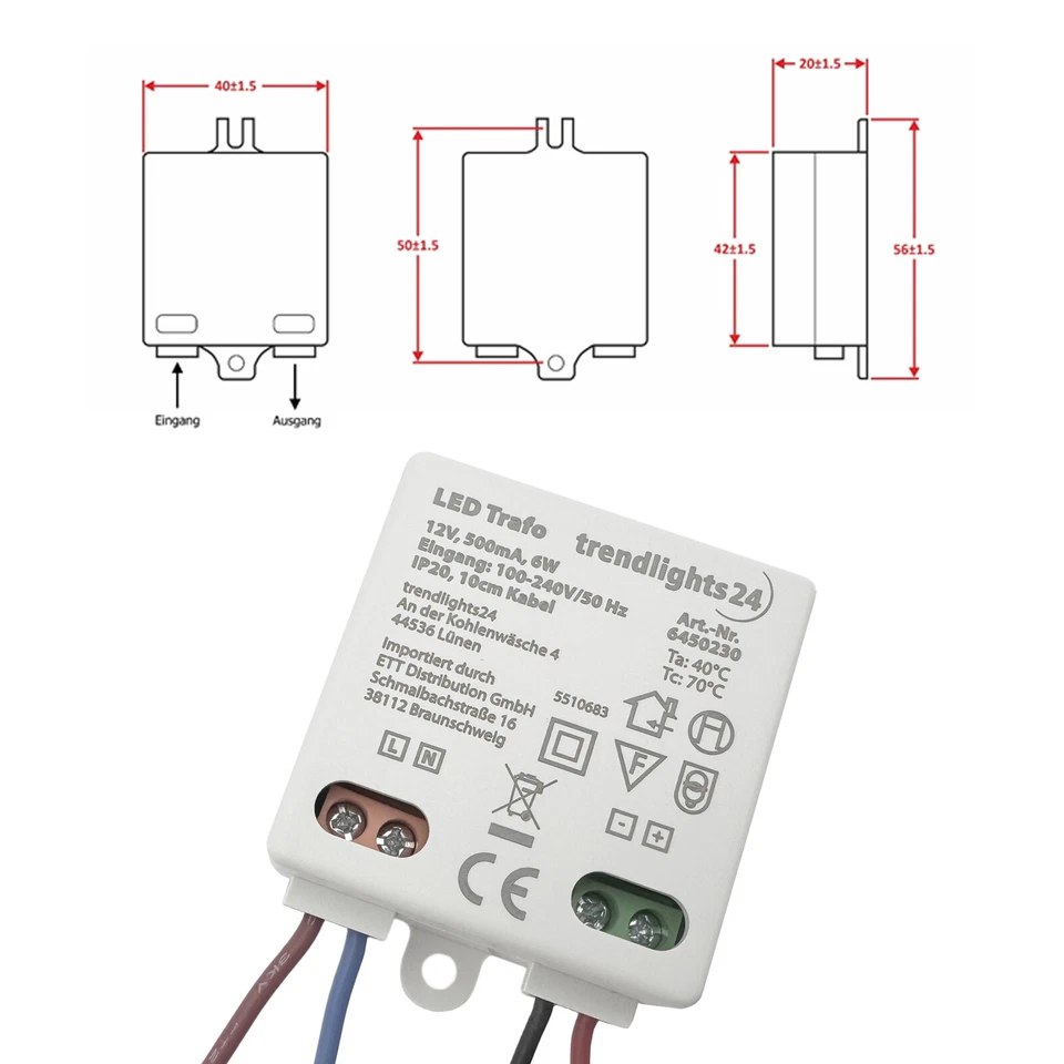 Mini LED Trafo 12V DC 6 Watt CE Qualitäts Transformator klein flach elektronisch - Bild 3 von 3