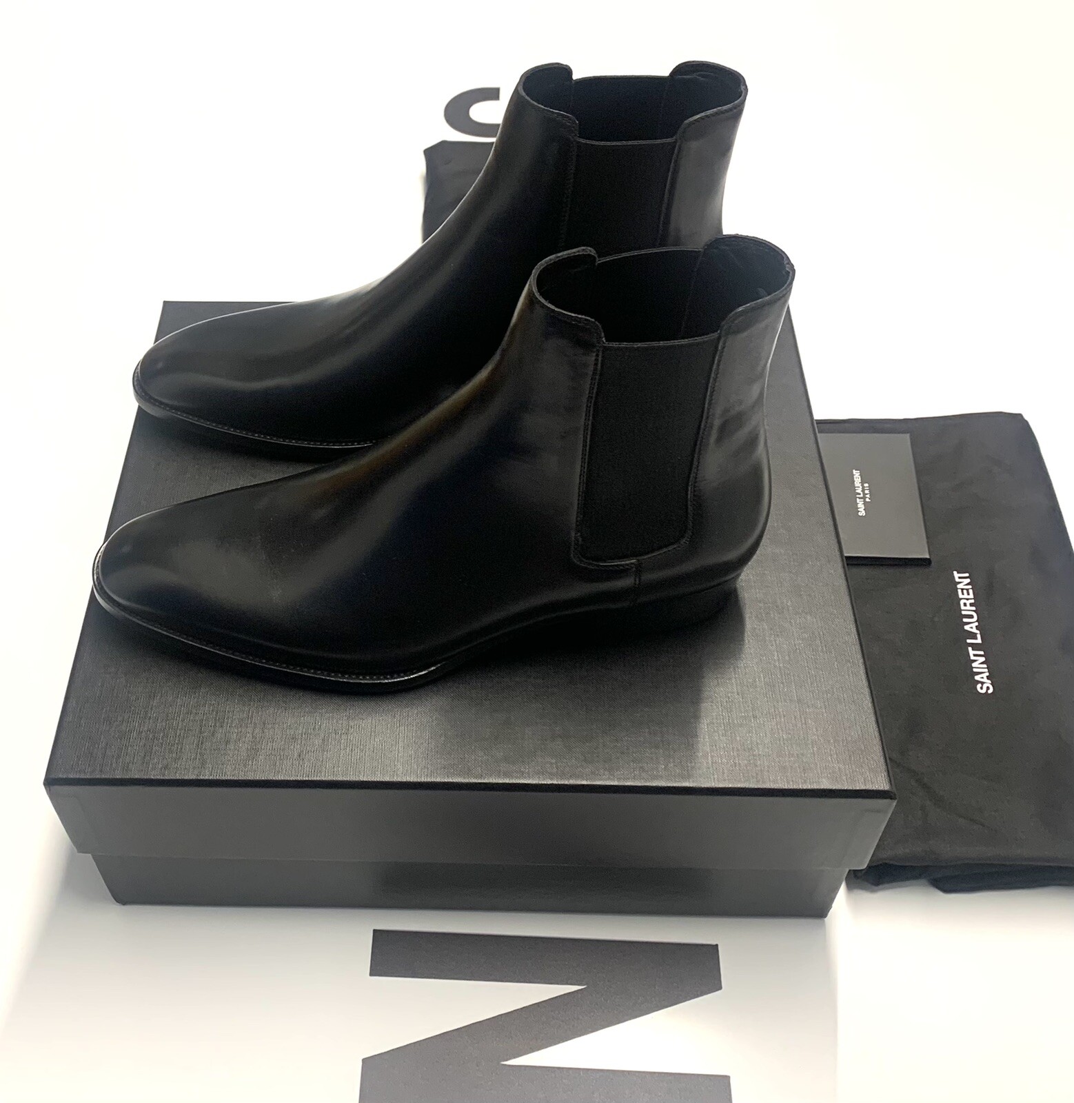 Stivali Chelsea Saint Laurent Wyatt in pelle nera taglia UK 9 EU 43 PREZZO AL PUBBLICO £ 900