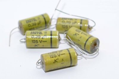 5 pcs of EROFOL II Vintage Audio Capacitor 0.39 µF / 125 VDC, for Tube Amp, NOS