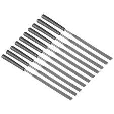 10Pcs Second Cut Steel Flat Needle Files with Plastic Handle 3mm x 140mm