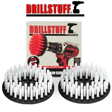 Two Softer White Bristle Brush Carpet Bathroom 5" Round w/Power Drill Attachment