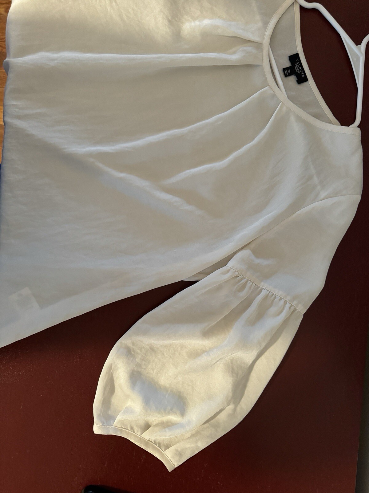 Talbots Office Blouse 12P Poly Solid Off White Ba… - image 8