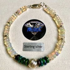 FIRE OPAL CLEAR AND DARK 925 STERLING SILVER BRACELET HAND MADE UK, STAMPED