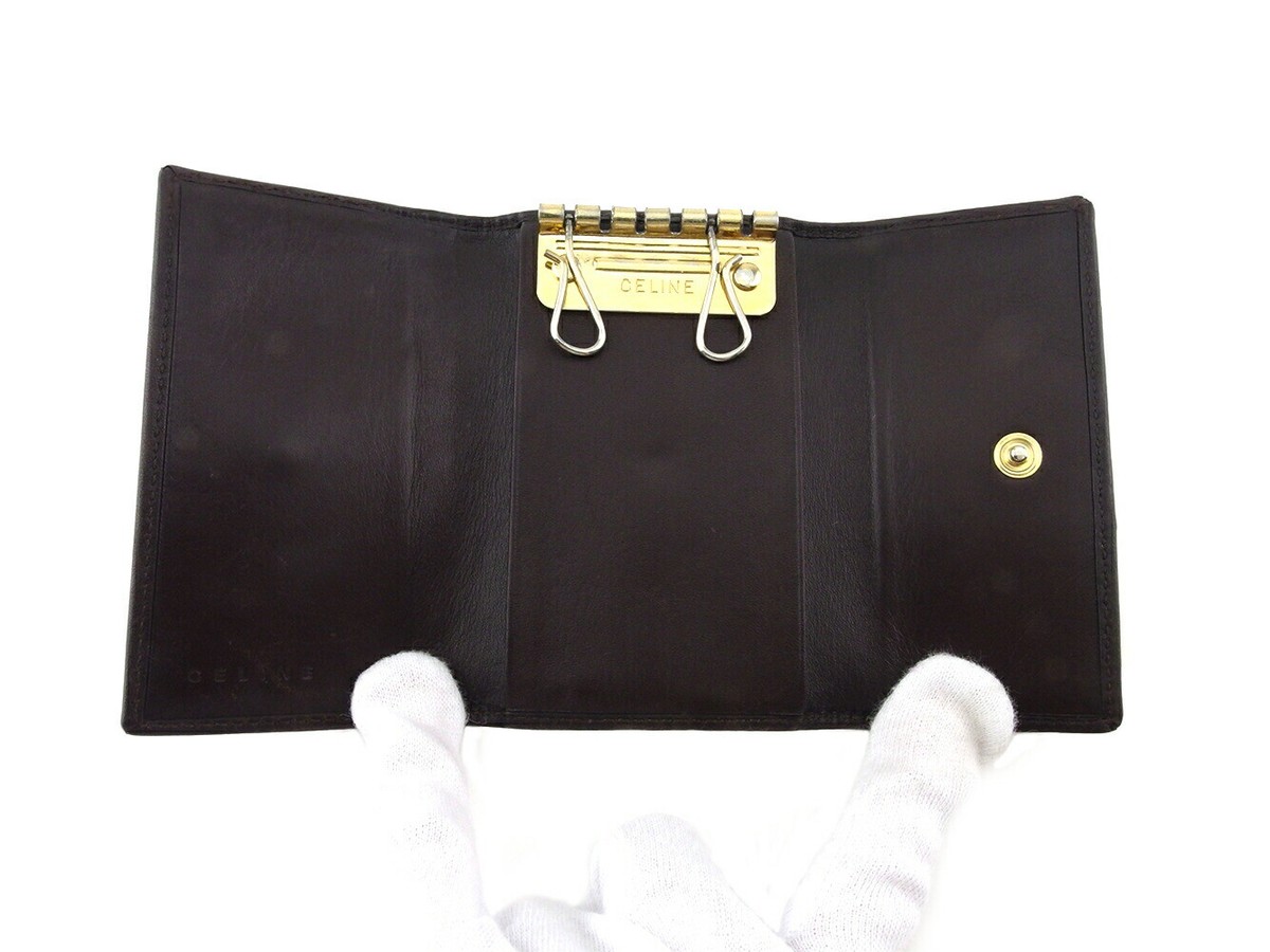CELINE Key Case Macadam Beige PVC x Leather Authentic USED