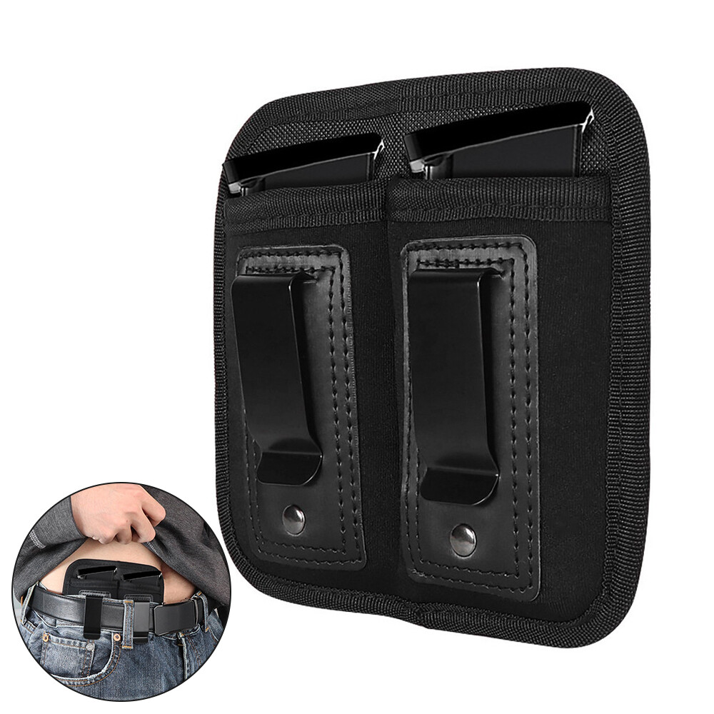 Double Magazine Pouch Holster Pistol 9mm Concealed Carry Mag Case with Clip-image