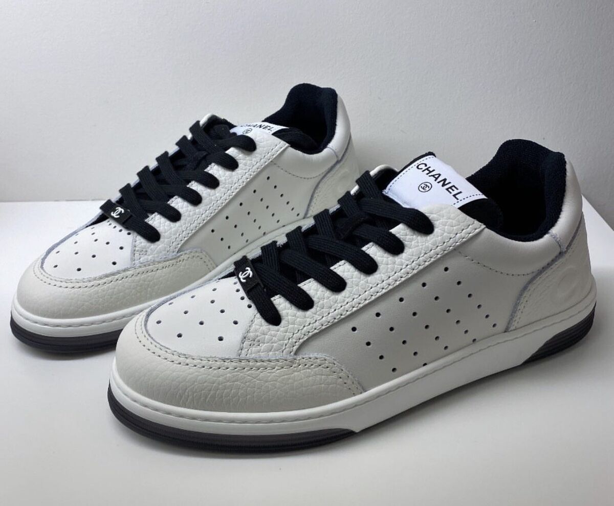 Chanel Leather white and black trainer sneaker | eBay Chanel Leather white and black trainer sneaker | eBay