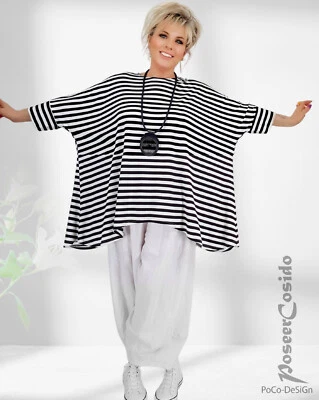 POCO DESIGN BY POSEERCOSIDO PoCo maglia lunga look a strati tunica nera bianca XL XXL XXXL 46 48 50 52 54 56 58