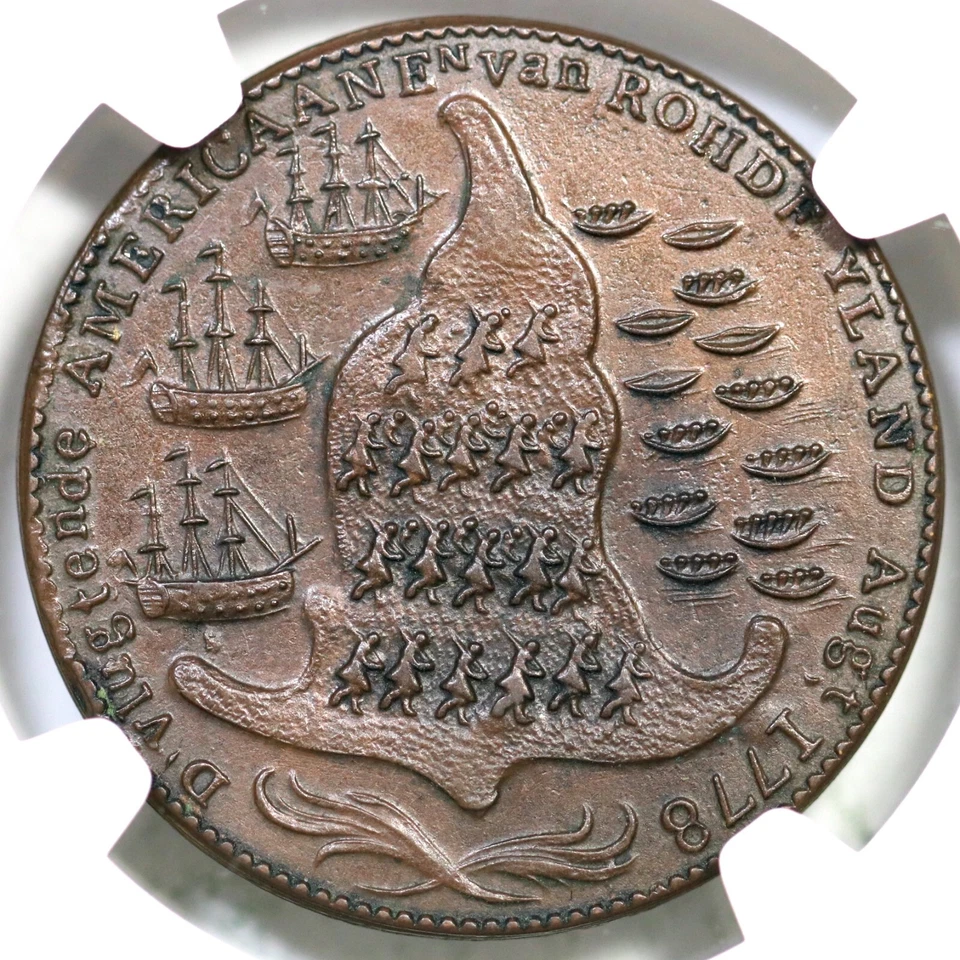 "1779" Betts-563 NGC MS 64 Rhode Island Ship Token Brass - Image 2 of 3