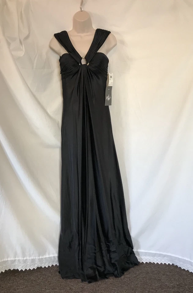 $418 ++ NWT Sz 2- Aidan Mattox Long Off The Shoulder Dress Black - Изображение 2 из 4