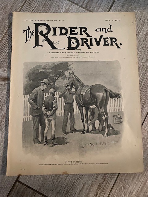 RIDER & DRIVER June 26, 1897 ANTIQUE RARE: SADDLEBRED,  134 YEARS OLD!!