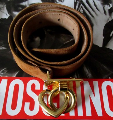 MOSCHINO LEDER GÜRTEL 85 cm 44) HERZ REDWALL GOLD JEANS