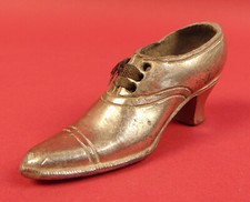 Soviet Old Style Miniature Woman?s Shoe Ashtray Metal Art Figurine c 1950s-60s