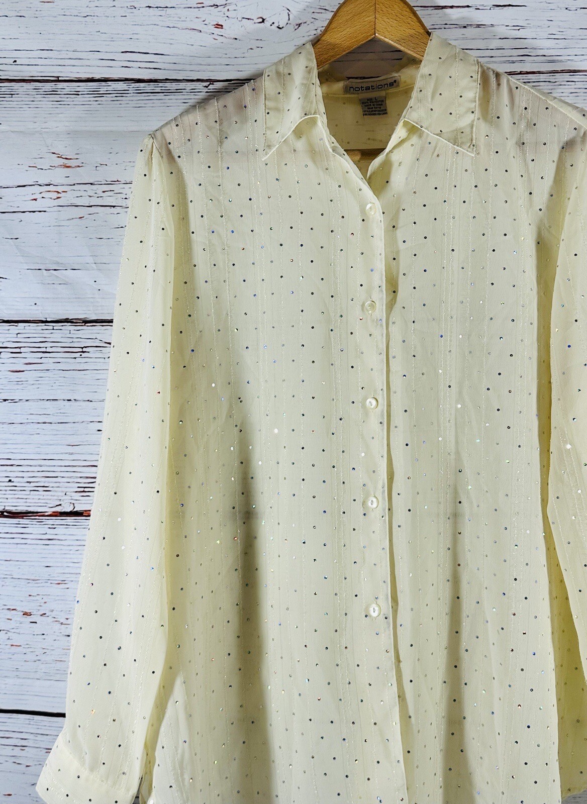 Notations Button Front Semi Sheer Blouse Shirt Si… - image 5