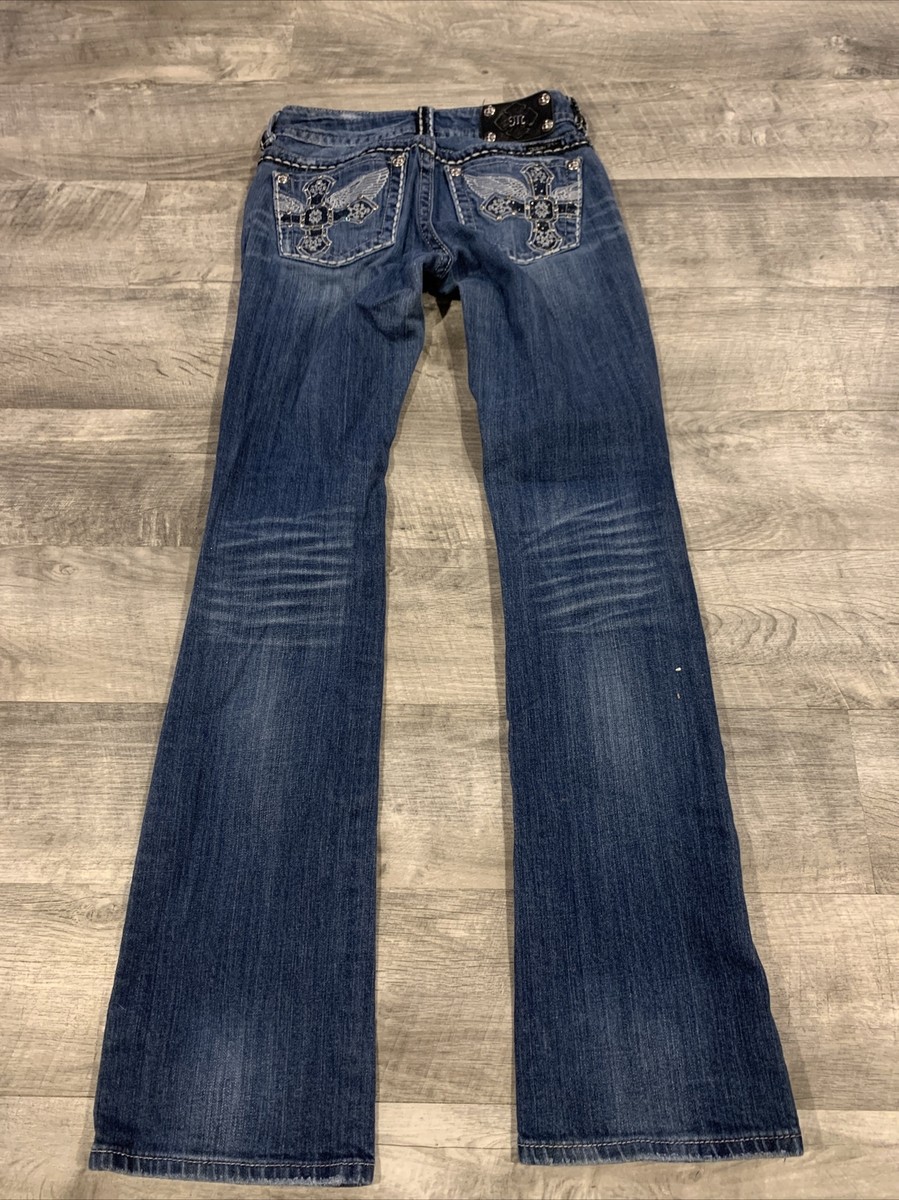 Miss Me Jeans Womens Size 27 Blue Boot Cut Jeans Inseam 33