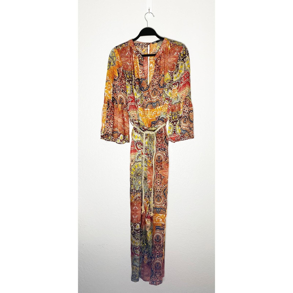 Zara Women's Retro Inspired Jumpsuit Bohemian Paisley Print Bell