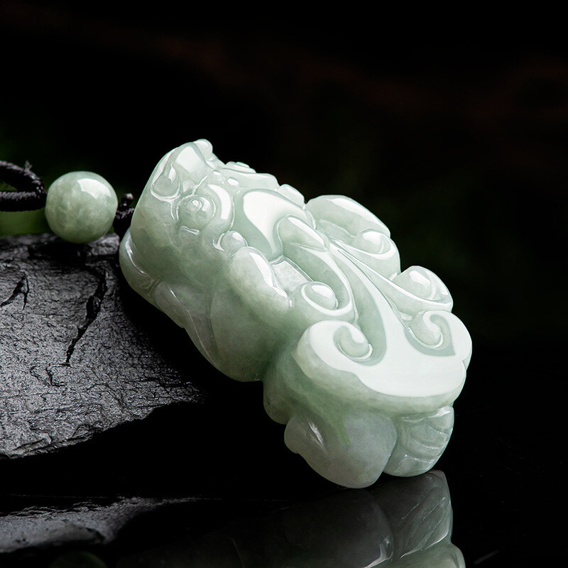 Natural Grade A Green Jadeite Ruyi Pixiu Pendant for Women - Lucky Charm