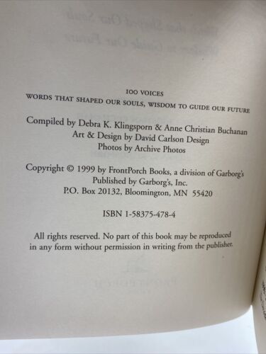 100 Voices : Words That Shaped... by Anne C. Buchanan & Debra K. Klingsporn,HCDJ - Picture 4 of 6