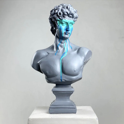 David Statue Pop Art Sculpture, Modern Renaissance Michelangelo Marble Bust