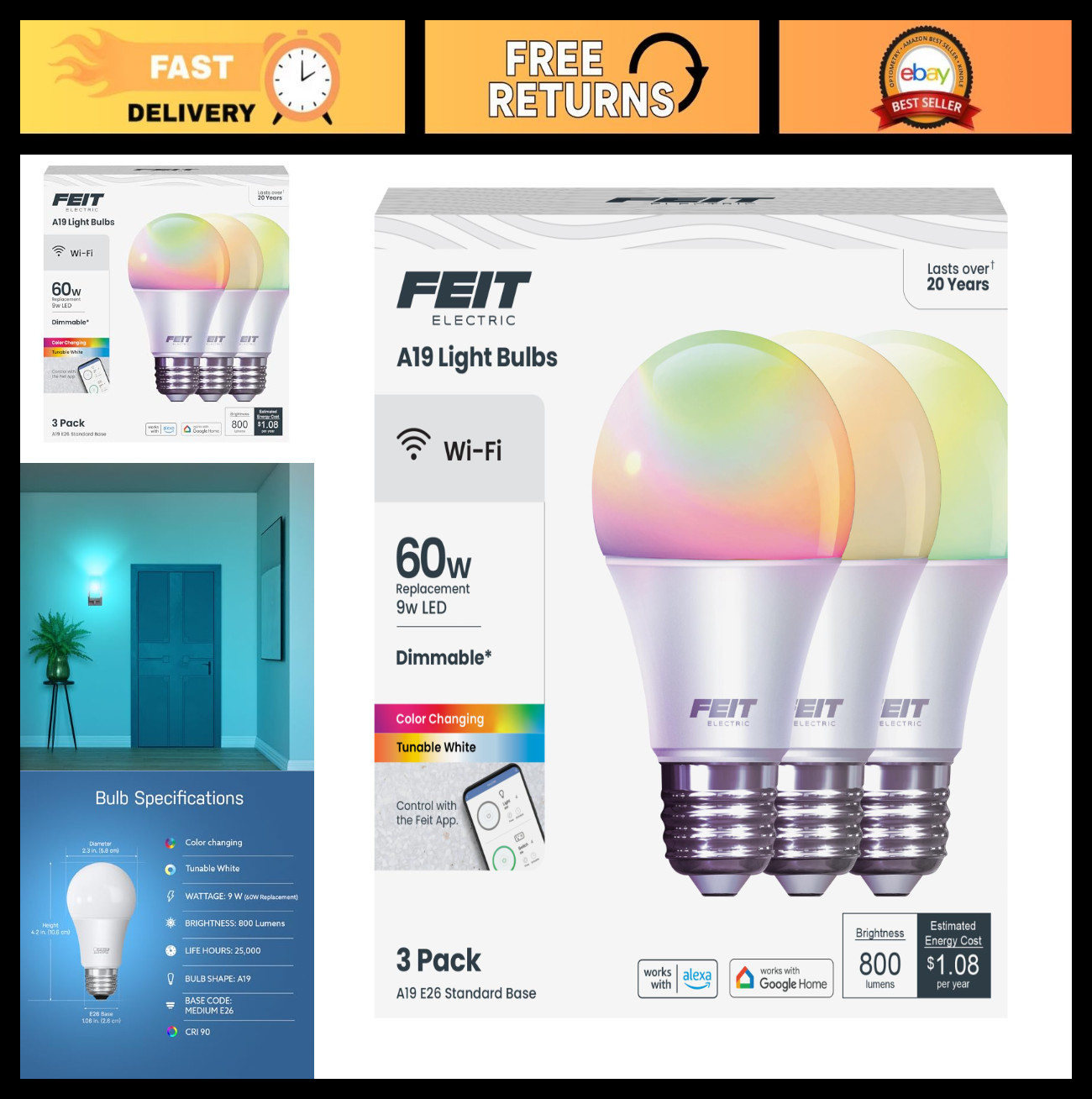 60w Replacement Dimmable 3 Pack