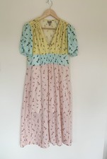 ASOS Pastel Colour-Block Pink Floral Midi Dress Size 10 Cottagecore Romantic