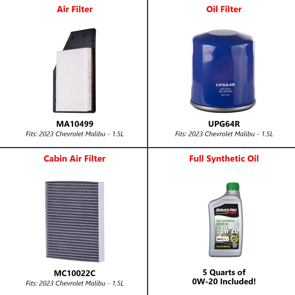 2023 Chevrolet Malibu 1.5L Complete Air, Oil & Cabin Filter Kit (0W-20) - Image 2 of 4