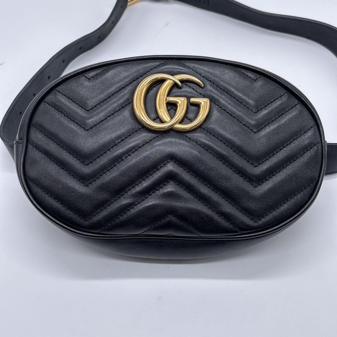 Gucci GG Marmont Black Leather Body Bag Authentic Japan RA