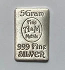 💥Very Rare Old School 5 gram A & M Fine Metals .999 Silver Bullion Bar💥