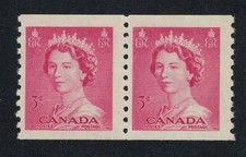 Queen Elizabeth II 3c Coil stamp Pair Canada 1953 MNH SG#456 Sc#332