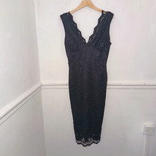New Look Womens Dress Black Size UK 14 Lace Evening LBD Cocktail Occasion Midi