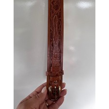 Vintage Top Grain Steerhide Hand Tooled Floral Leather Western Belt Brown 38