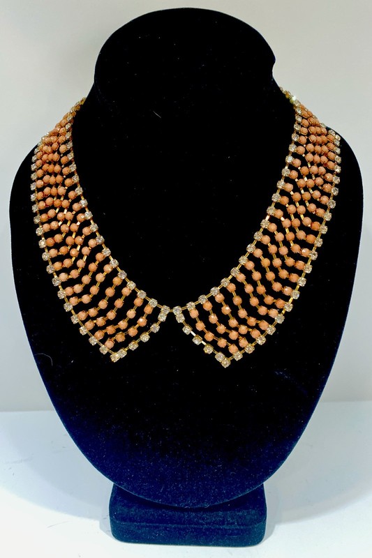 VTG-Style Gold Tone Rhinestone Collar Necklace Statement Bib Fringe Choker 16”