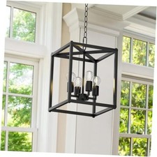 4-Light Chandelier Modern Ceiling Chandelier Light Metal Lantern 4 Light Black